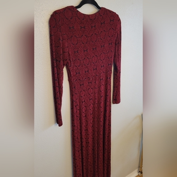 Vintage 90s Whimsigoth Red Black Damask Slinky Bodycon Maxi Dress sz 10 - Picture 5 of 7